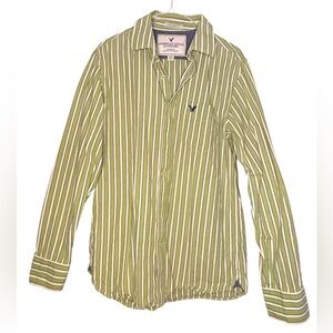 American Eagle Outfitters Men's Olive Striped Button-Down Shirt